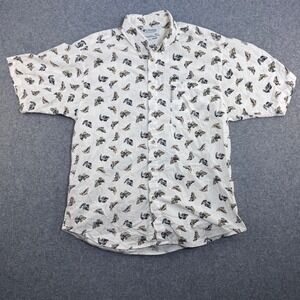 Columbia Sportswear Mens‎ L Fish Print Short Sleeve Button Up Casual Shirt